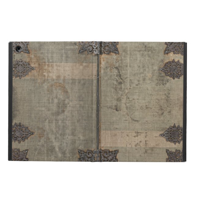 Antique vintage book cover with metal hinges (Outside)