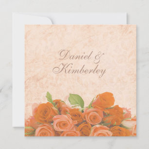 Antique Vintage Brocade with Orange Roses Wedding Invitation