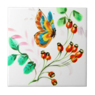 Antique Vintage Butterfly Floral Backsplash Ceramic Tile