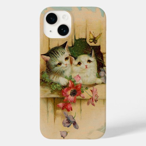 Antique vintage cat painting cute kitten butterfly Case_Mate iPhone 14 case