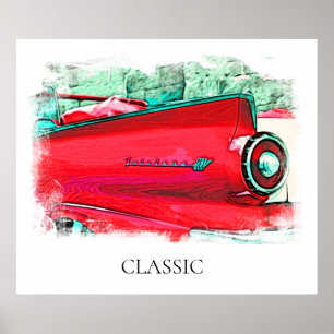 *~* Antique Vintage Classic Red Car Poster