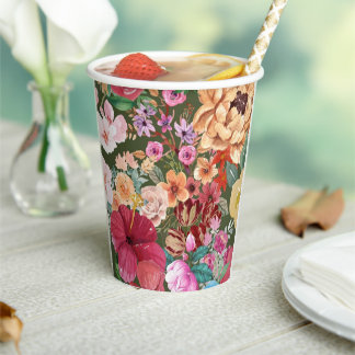 Antique Vintage Colorful Floral Party Art Design Paper Cups