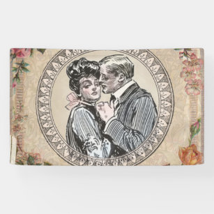 Antique Vintage Couple Roses Girly Banner