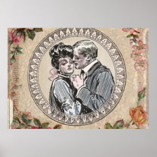 Antique Vintage Couple Roses Girly Poster