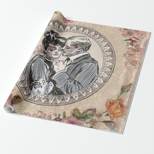 Antique Vintage Couple Roses Girly Wrapping Paper