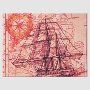 Antique Vintage Decoupage Map Faux Canvas Print Tissue Paper