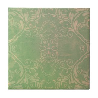 Antique Vintage Distressed Light Green And Beige Ceramic Tile
