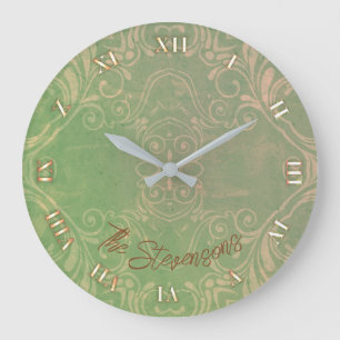 Antique Vintage Distressed Light Green And Beige  Large Clock