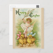 Antique Vintage Easter girl & chicks greetings Holiday Postcard (Front/Back)