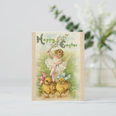 Antique Vintage Easter girl & chicks greetings Holiday Postcard (Standing Front)