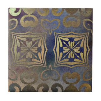 Antique Vintage Elegant Copper And Blue Mosaic Ceramic Tile