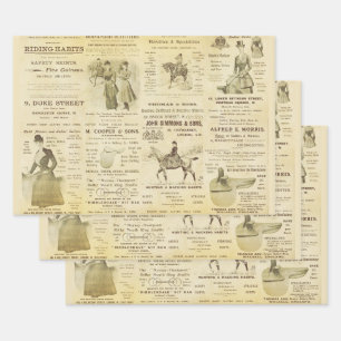 Antique Vintage Ephemera Lady Equestrian Ads Wrapping Paper Sheets