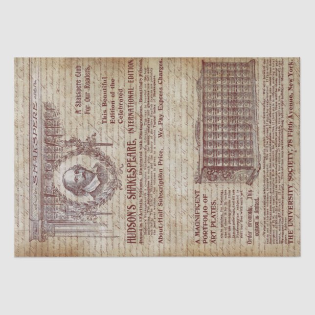 Antique Vintage Ephemera Shakespeare Handwriting Tissue Paper (Front)