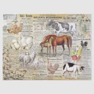 Antique Vintage Farm Animals Ephemera Beige Tissue Paper