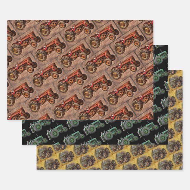 Antique Vintage Farm Tractors Wrapping Paper Sheets (Set)