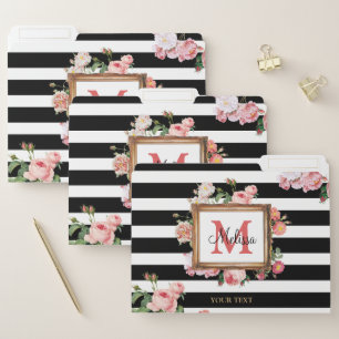 Antique Vintage Floral & Stripes Monogram File Folder
