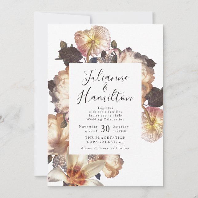 Antique Vintage Floral Wedding Invitation (Front)