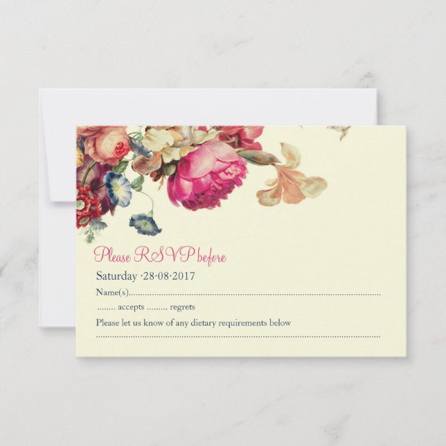 Antique Vintage Floral Wedding RSVP Card (Front)