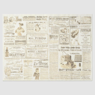 Antique Vintage French Ads Ephemera Beige Tissue Paper