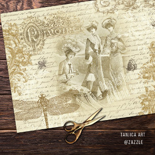 Antique Vintage French Fashion Ephemera Beige Tissue Paper