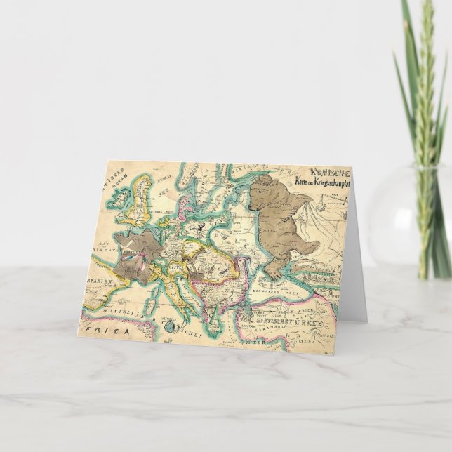 Antique Vintage German Map of Europe Card (Front)