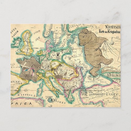 Antique Vintage German Map of Europe Postcard