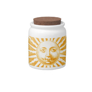 Antique Vintage Gold Yellow Sun Face Candy Jar