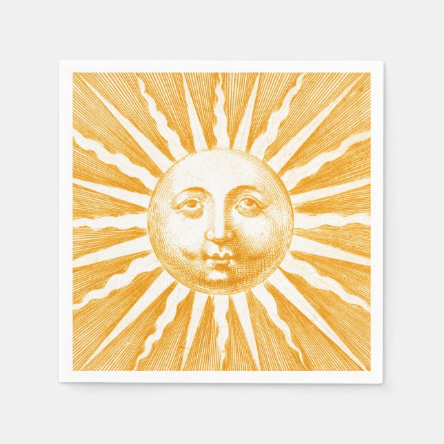 Antique Vintage Gold Yellow  Sun Face Napkins (Front)