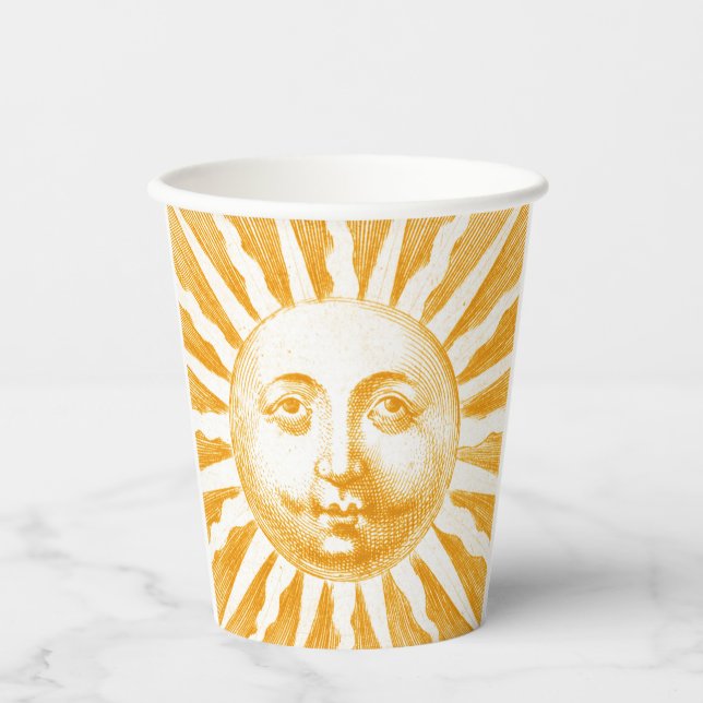 Antique Vintage Gold Yellow  Sun Face Paper Cups (Front)