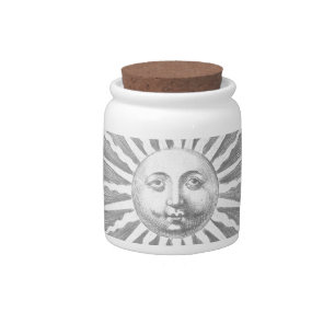Antique Vintage Gray White  Sun Face Candy Jar