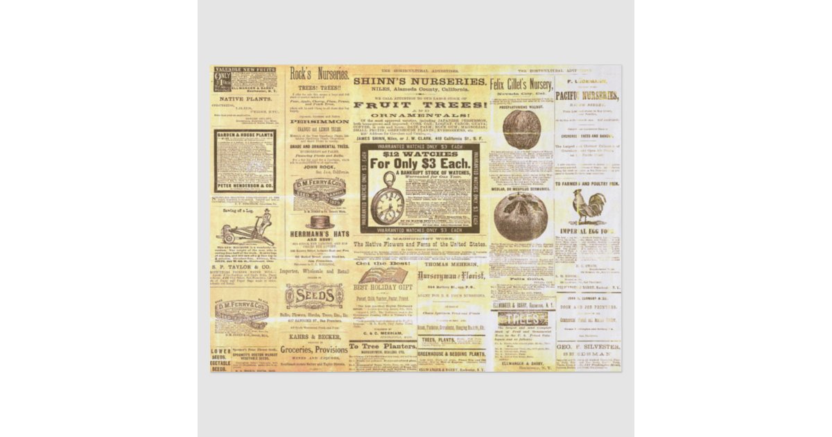 Antique Vintage Horticulture Ads Ephemera Grunge Tissue Paper | Zazzle