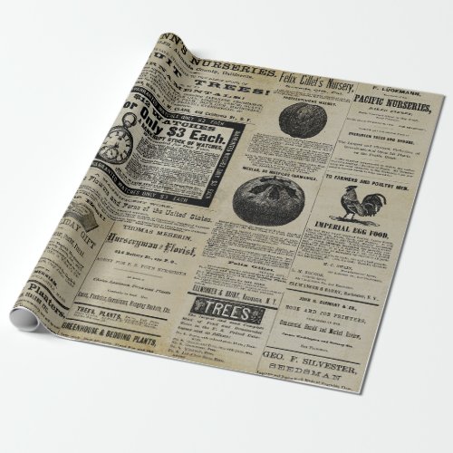 Antique Vintage Horticulture Ads Ephemera Wrapping Paper