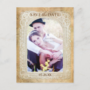 Antique Vintage Lace Frame Save the Date Postcard