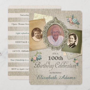 Antique Vintage Linen   Choose Your Year 3 Photo Invitation