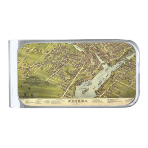 Antique Vintage Map Bangor Maine USA 1875 Silver Finish Money Clip