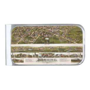 Antique Vintage Map Barre Massachusetts USA 1891 Silver Finish Money Clip