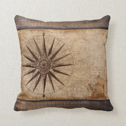 Antique Vintage Map Compass Ship Nautical Distress Throw Pillow