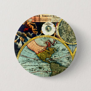 Antique Vintage Map World Globe Historical Art Pinback Button