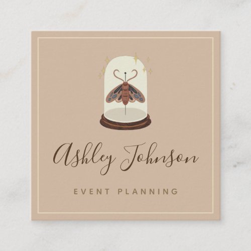 Antique Vintage Moth Butterfly Event Planner Brown Square Business Card
