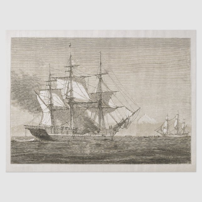 Antique Vintage Old Sailing Boat Beige Tissue Paper (Front)