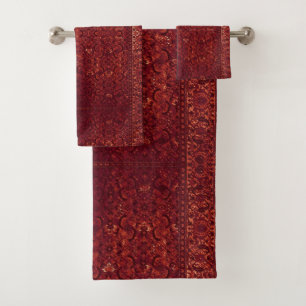 Antique Vintage Oriental Deep Red Persian Carpet Bath Towel Set