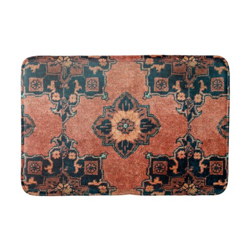 Antique Vintage Oriental Terracotta Persian Carpet Bath Mat