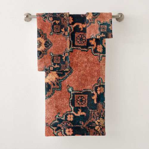 Antique Vintage Oriental Terracotta Persian Carpet Bath Towel Set