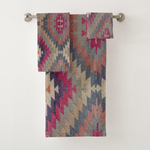 Antique Vintage Oriental Turkish Kilim Rug Bath Towel Set