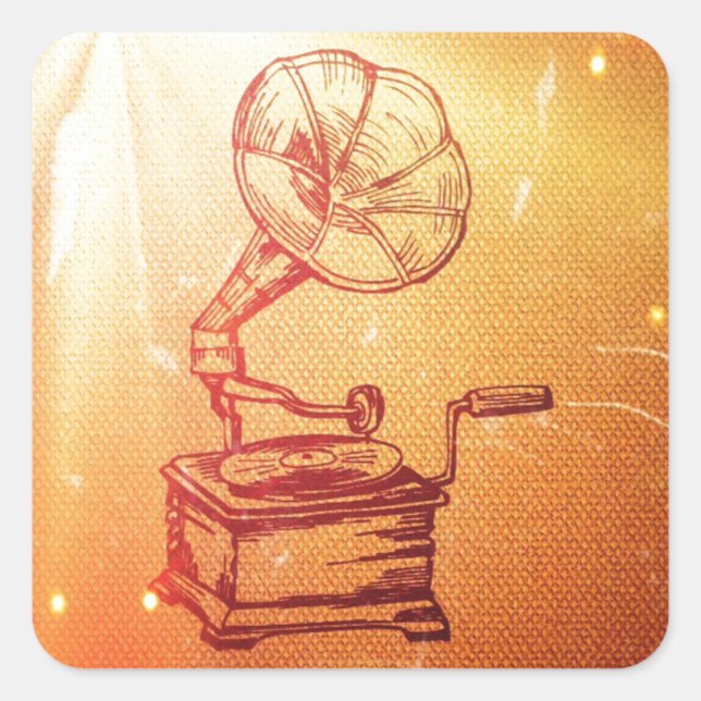 Antique Vintage Phonograph. Retro Old Gramophone Square Sticker (Front)