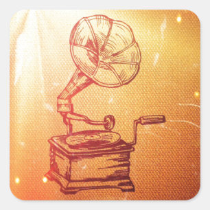 Antique Vintage Phonograph. Retro Old Gramophone Square Sticker