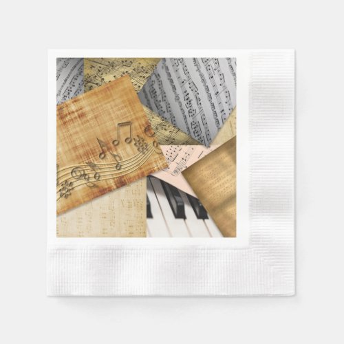 Antique vintage piano keys and sheet music napkins