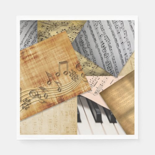 Antique vintage piano keys and sheet music napkins