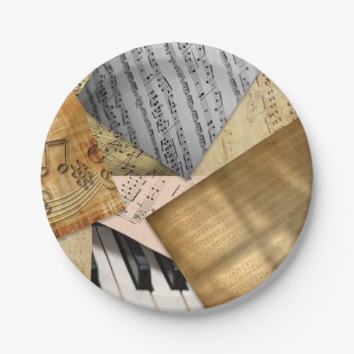 Antique vintage piano keys and sheet music paper plates