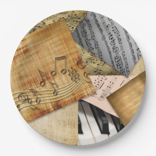 Antique vintage piano keys and sheet music paper plates